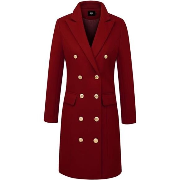 Women's Fall Winter Wool Coat Double Breasted Midi Peacoat Trench Coat - Picture 4 of 6